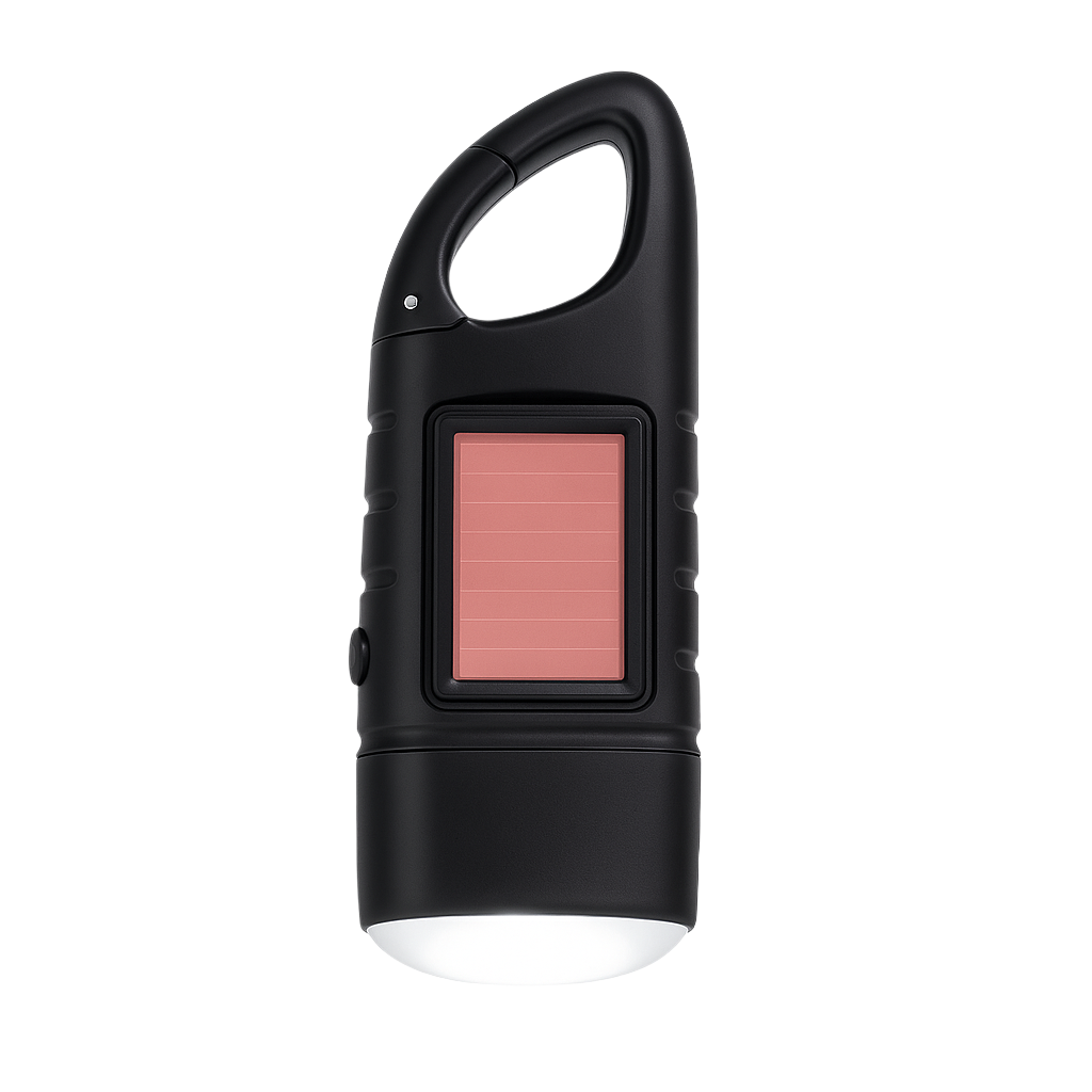 Top view of solar hand crank flashlight with LED indicators
