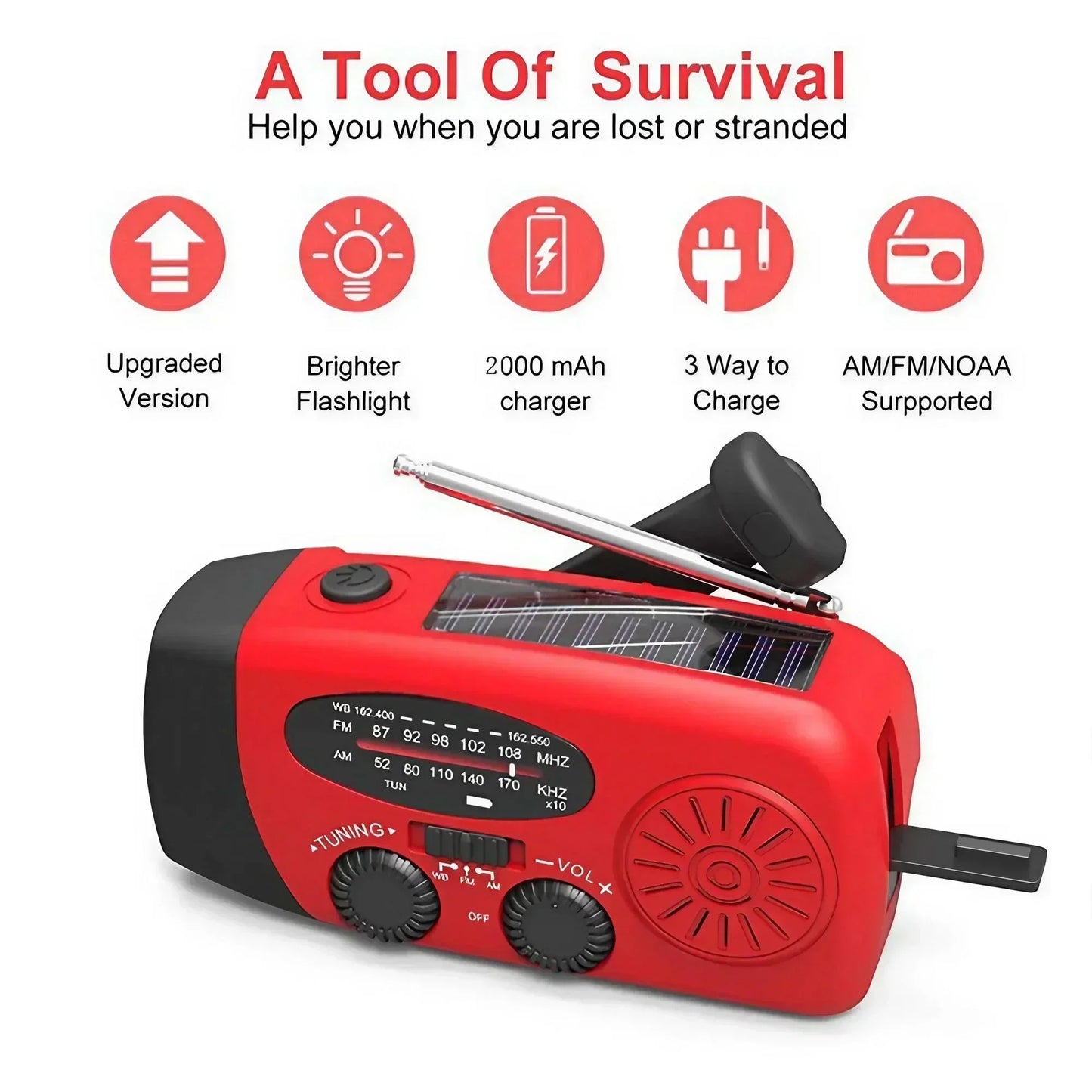 Emergency Crank Radio – AM/FM/NOAA with Flashlight & Power Bank