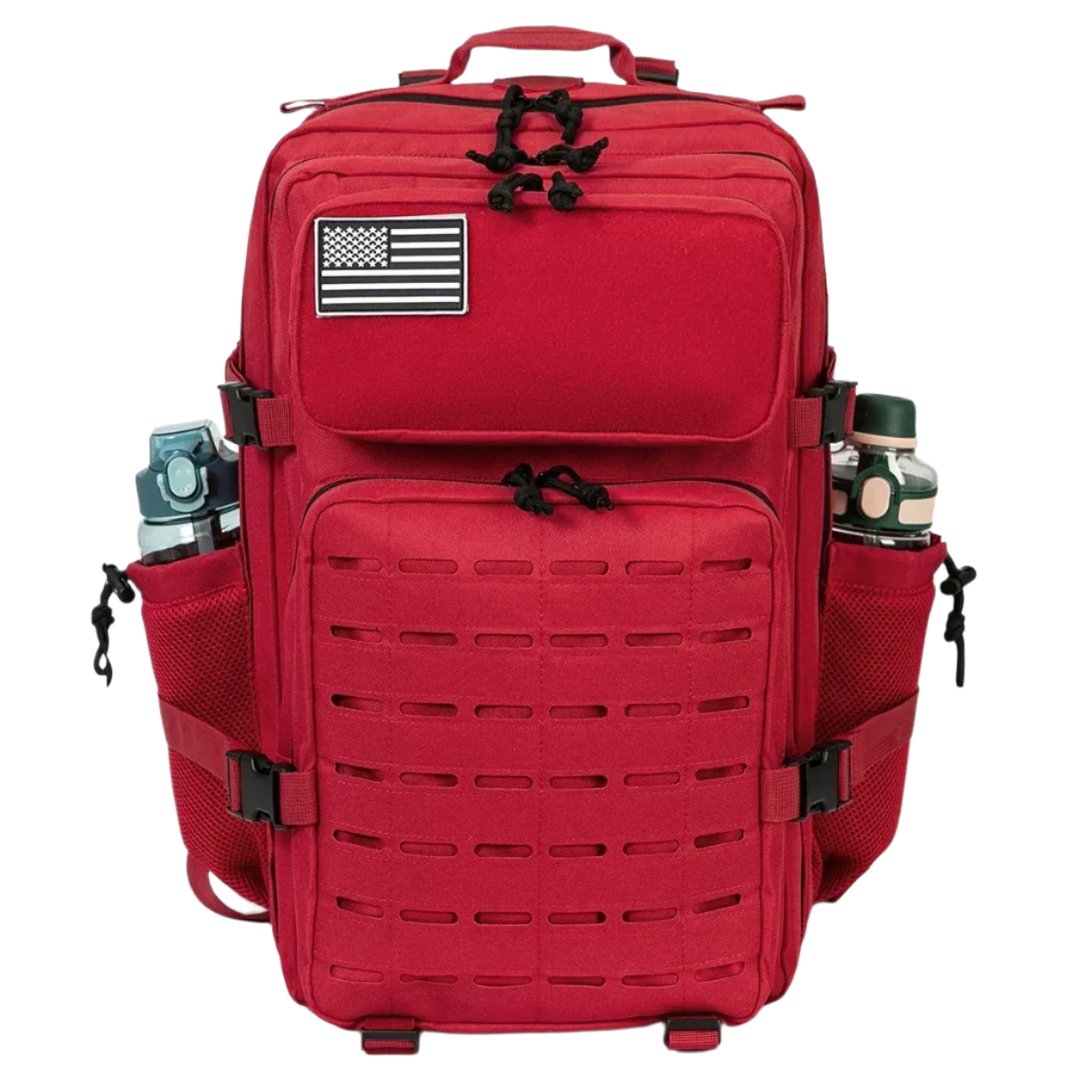 45L Red WardenLite™ Tactical Backpack – bold gym bag with tactical gear layout and dual holders