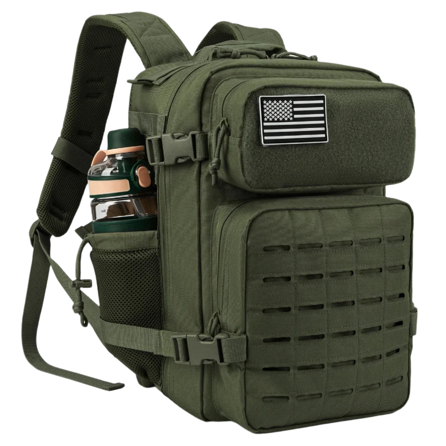 25L Army Green WardenLite™ Tactical Backpack – rugged outdoor pack with laser-cut Molle