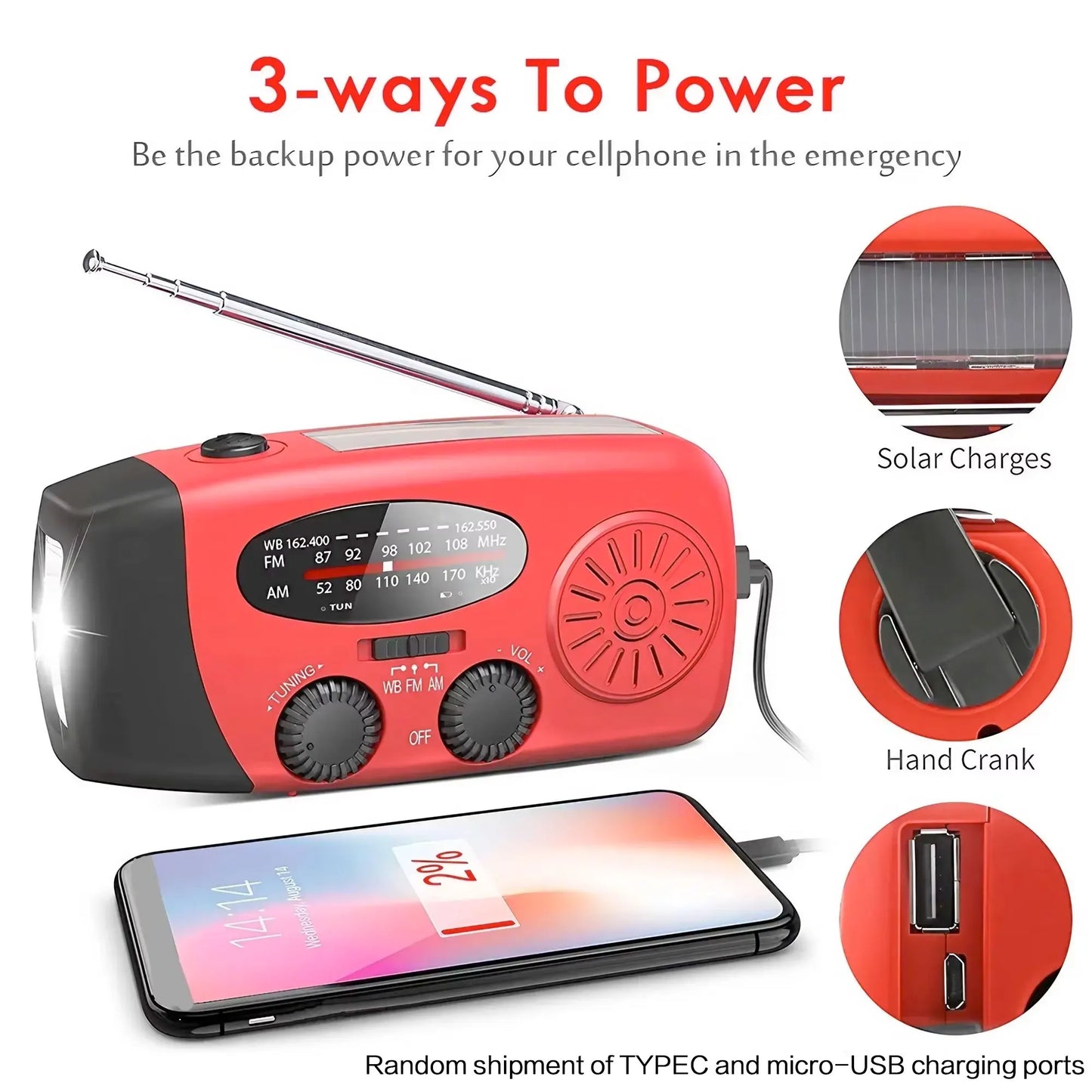 Emergency Crank Radio – AM/FM/NOAA with Flashlight & Power Bank