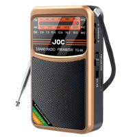 3-band shortwave radio next to cRechargeable AM/FM/SW radio – displayed on tableoffee mug – size comparison