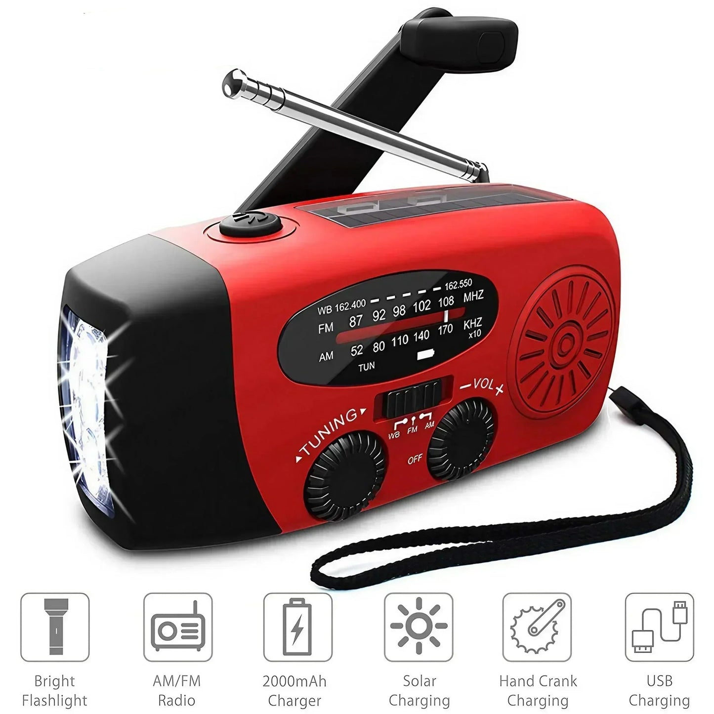Emergency Crank Radio – AM/FM/NOAA with Flashlight & Power Bank
