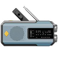 Compact blue emergency radio with SOS alert, USB charging, and LED flashlight – lightweight survival gear