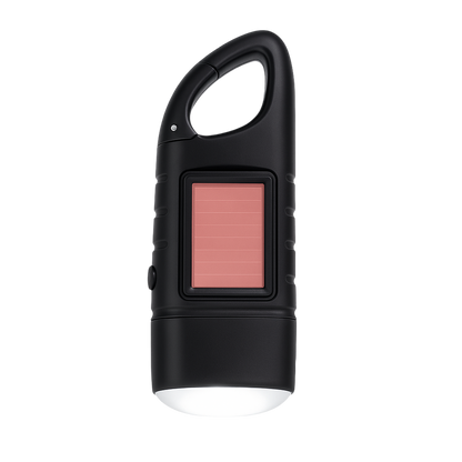 Top view of solar hand crank flashlight with LED indicators