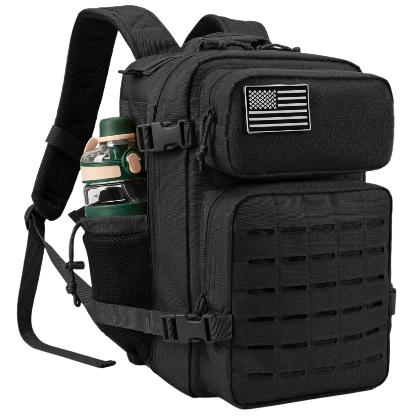 25L Black WardenLite™ Tactical Backpack – with Molle system and dual cup holders