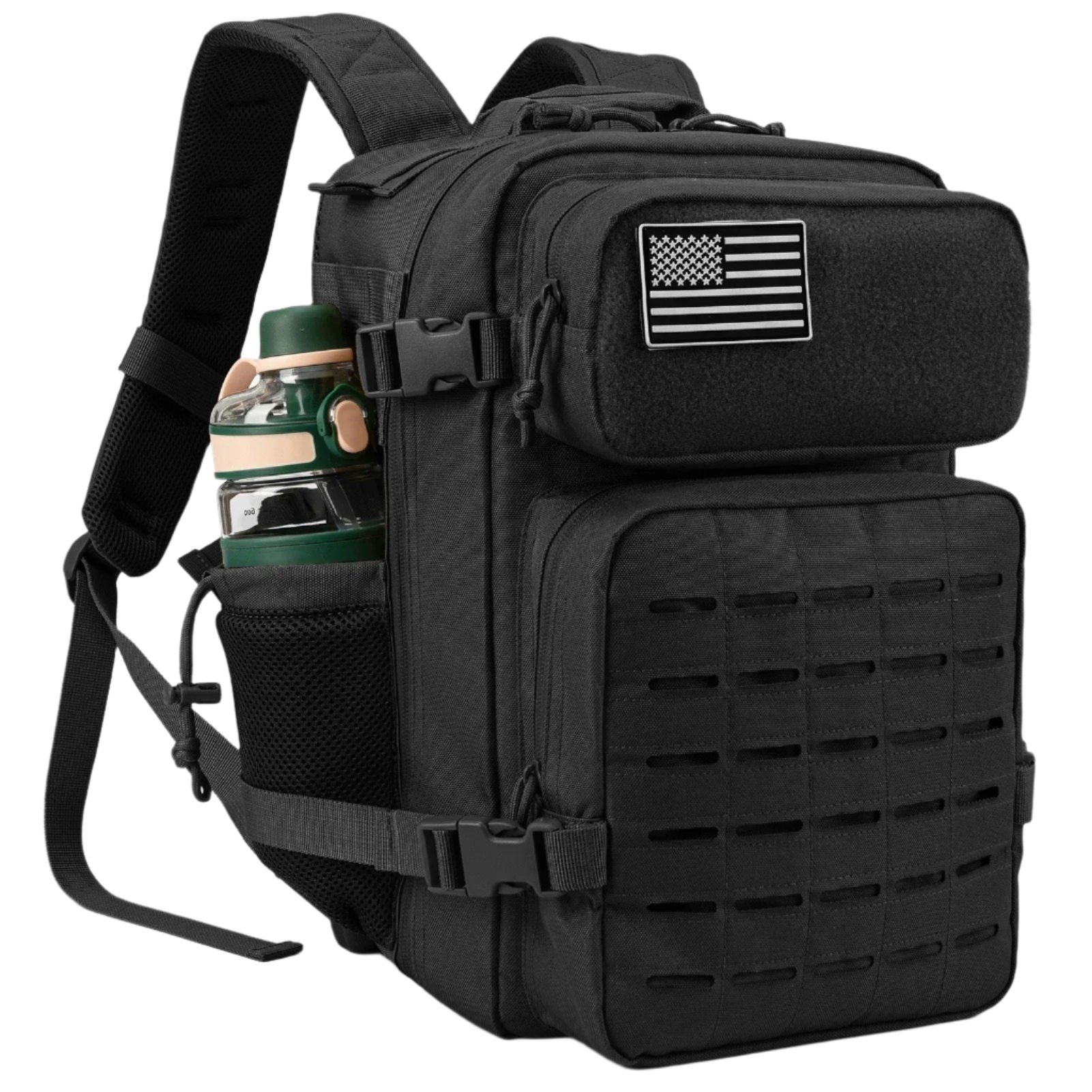 25L Black WardenLite™ Tactical Backpack – with Molle system and dual cup holders