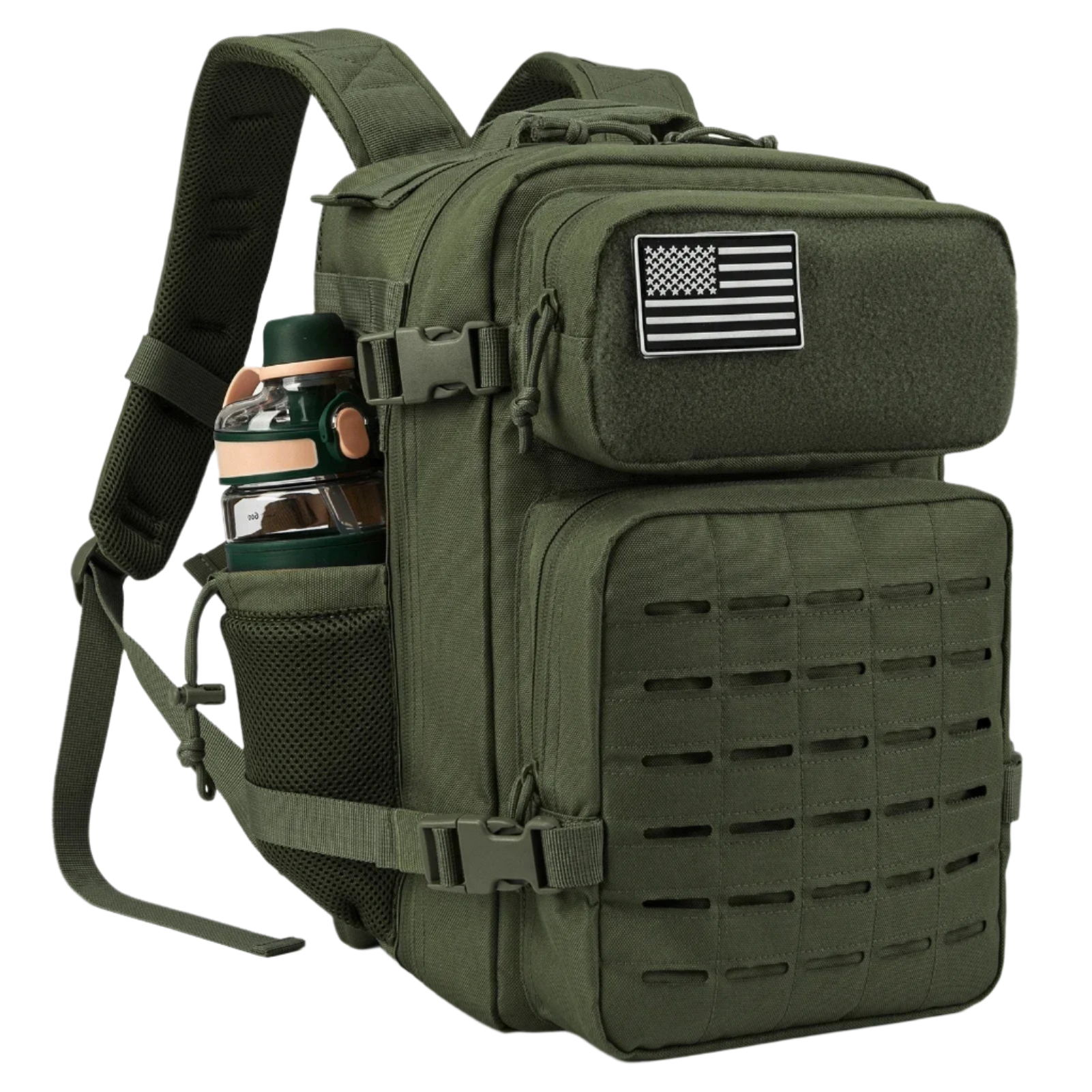 25L Army Green WardenLite™ Tactical Backpack – rugged outdoor pack with laser-cut Molle