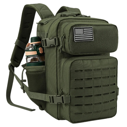25L Army Green WardenLite™ Tactical Backpack – rugged outdoor pack with laser-cut Molle