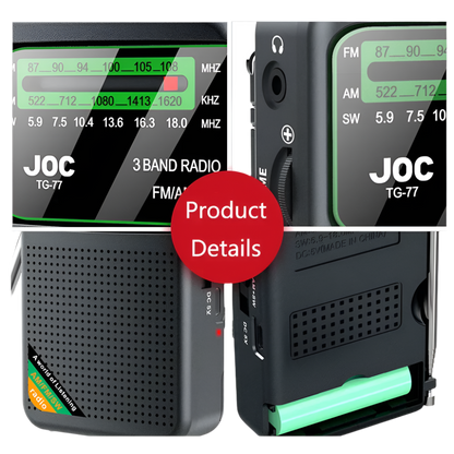 3-bands zakradio – AM/FM/SW, oplaadbaar met hoofdtelefoonaansluiting