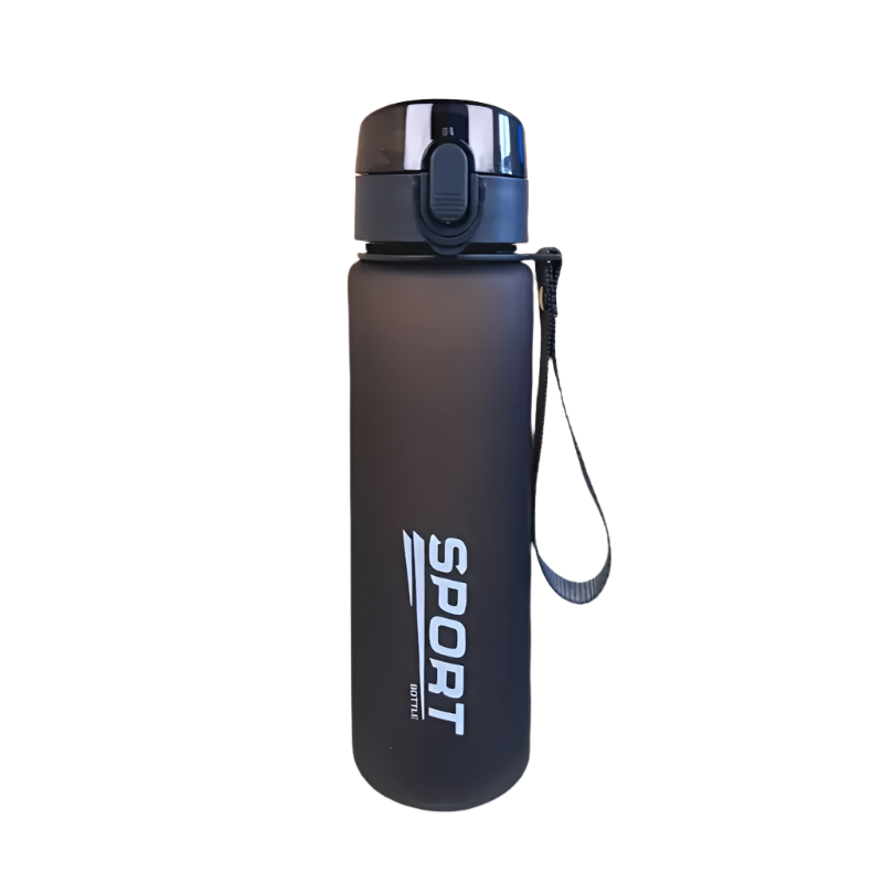 HydroGo hiking water bottle in smoke grey with secure lid – reusable and eco-safe