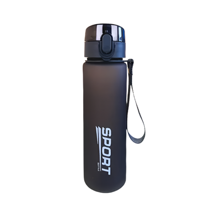 HydroGo hiking water bottle in smoke grey with secure lid – reusable and eco-safe