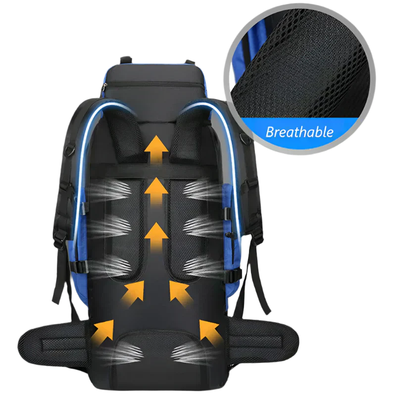 Vanguard 90L Waterproof Tactical Backpack with rain cover, ideal for outdoor adventures, black and red design.