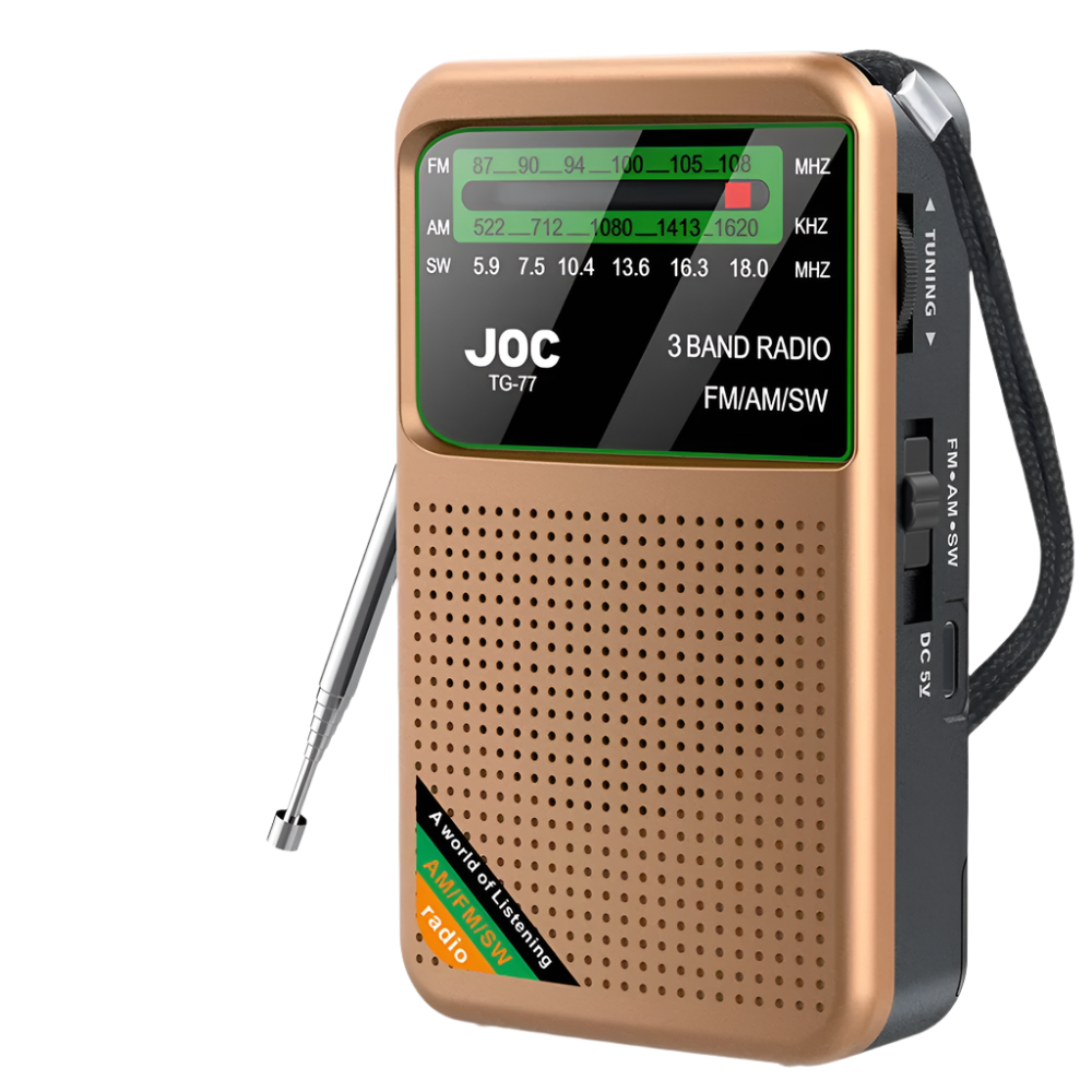 3-bands zakradio – AM/FM/SW, oplaadbaar met hoofdtelefoonaansluiting