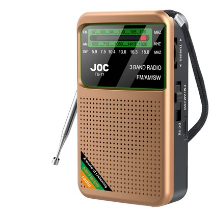 3-bands zakradio – AM/FM/SW, oplaadbaar met hoofdtelefoonaansluiting