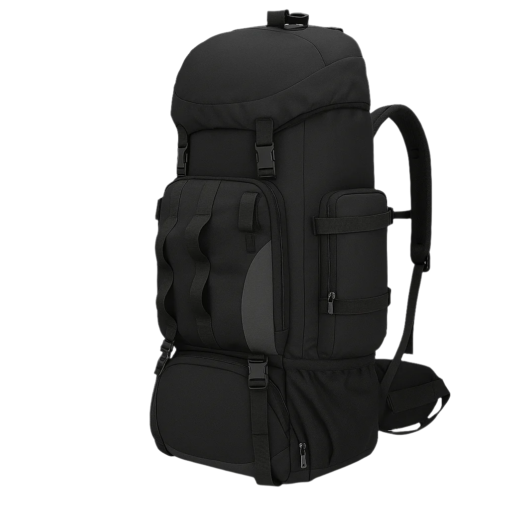 Vanguard 90L tactical backpack – black bug-out configuration with hydration access