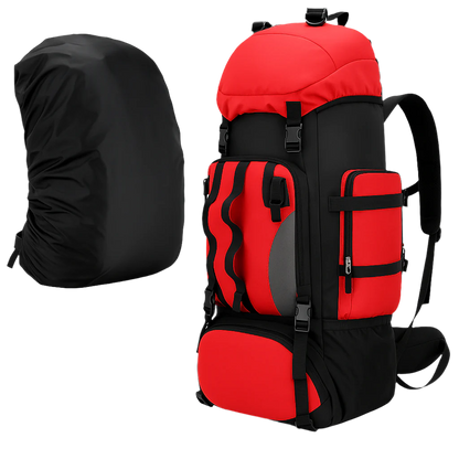 Vanguard 90L Waterproof Tactical Backpack – red exterior with utility zippers